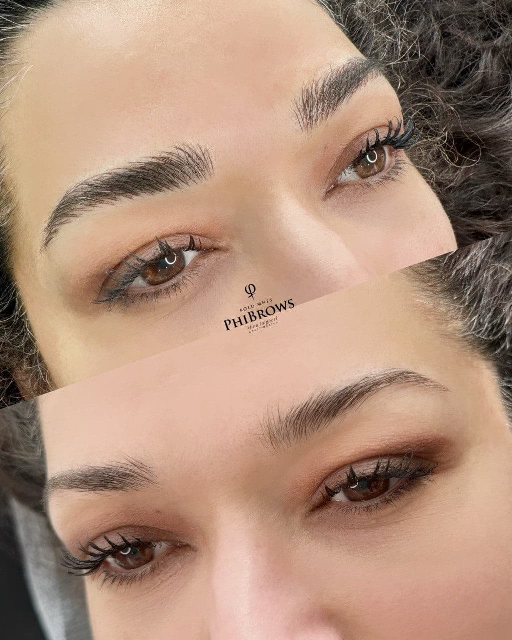 Before and after permanent brows: a fuller, more defined shape that still reads as the client's own natural brow