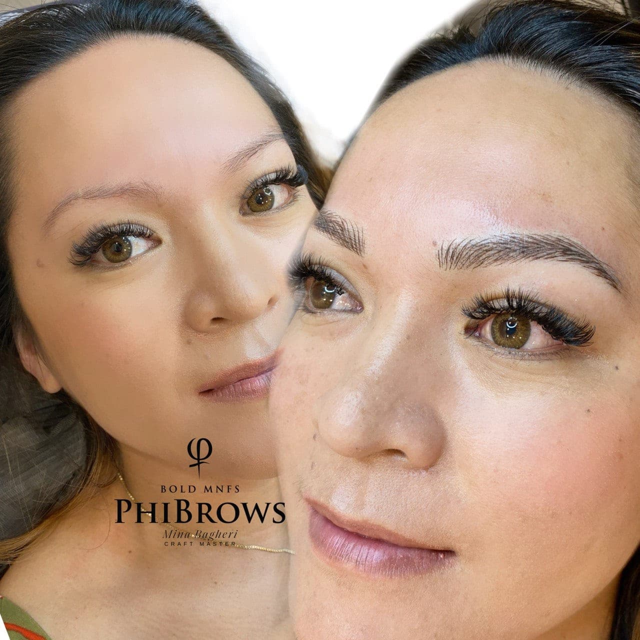 Before and after NanoBlading: fine, feathered hair strokes building a fuller brow while keeping a soft front